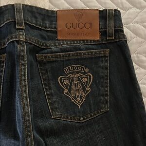 Gucci women Dark Indigo Denim Jeans with Embroidered Back Pocket